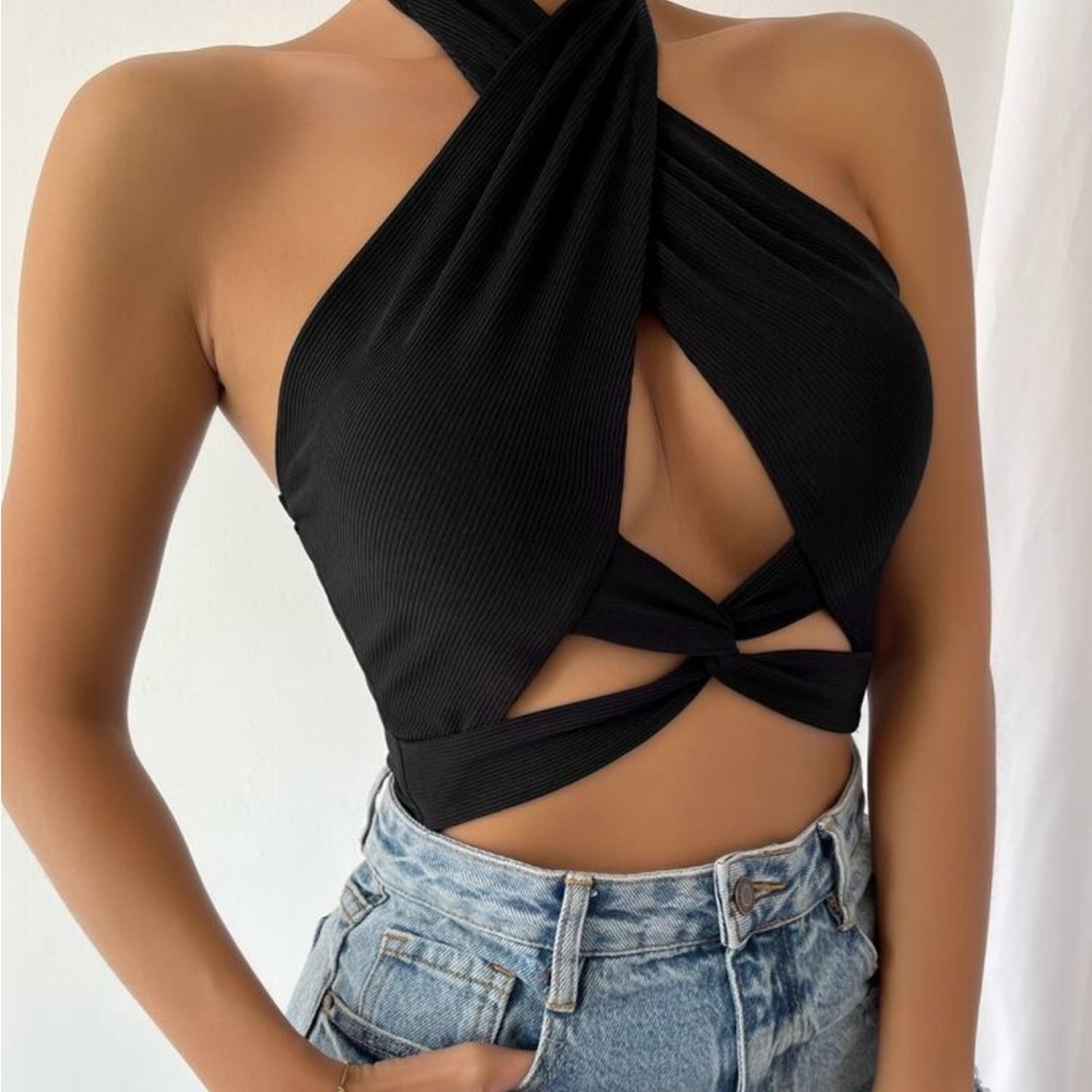 Stylish Black Halter Top